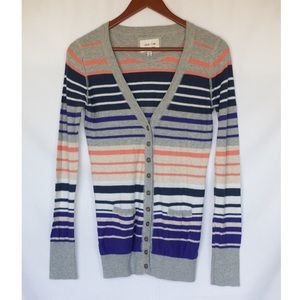 Super Cute Gray Striped Button Front Cardigan S